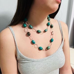 Slinky LONG Natural Turquoise and Sterling Necklace 40" Strand